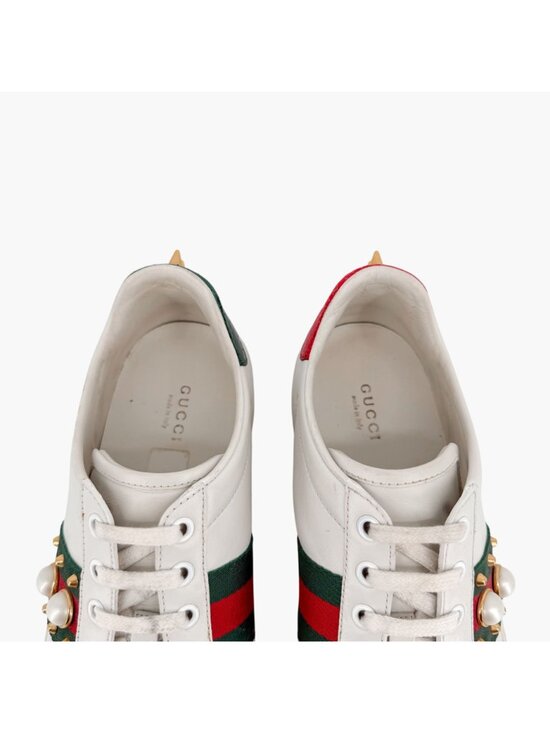 Gucci Pearl-Embellished Ace Sneakers White Leather Size 38.5 US 8.5 Women's - Picture 4 of 15